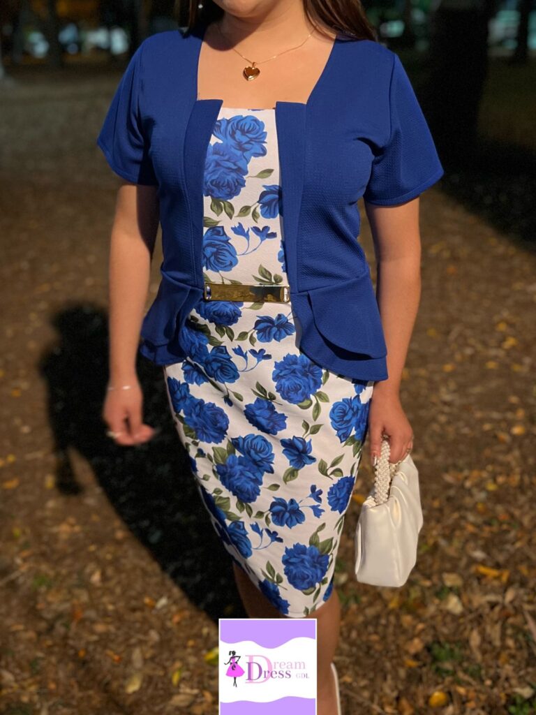 Vestido Peplum Azul Y Blanco (2)